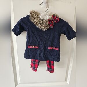 Janie and Jack Black Coat with Faux Fur Trim